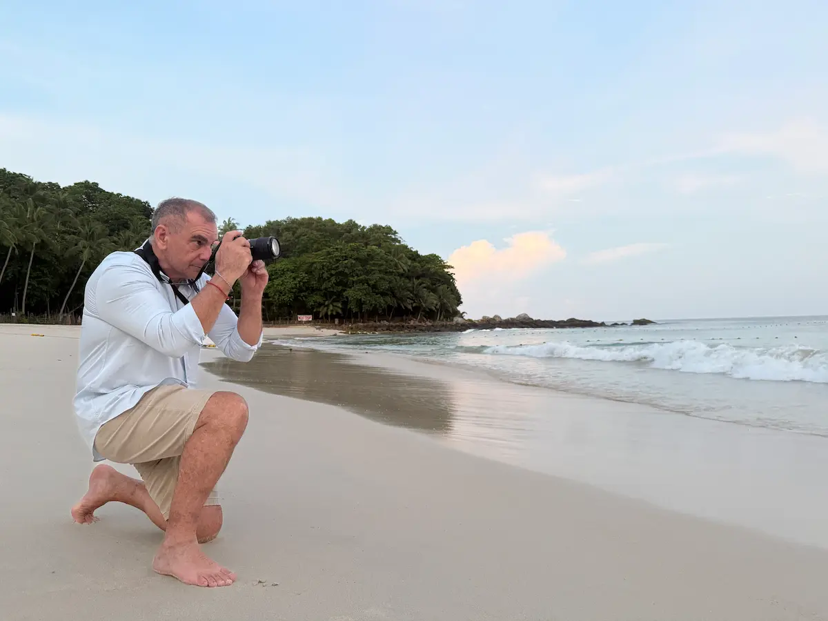 Dave photographing at Freedom Beach in Phuket at sunrise