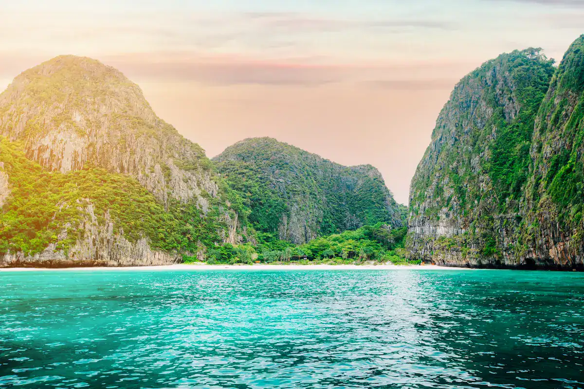 Maya Bay’s emerald water and limestone cliffs on the Phi Phi and Khai Islands day tour from Phuket