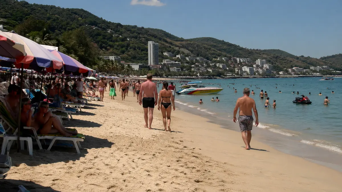busy Patong beach Phuket showing crowd levels compared to Kata and Karon