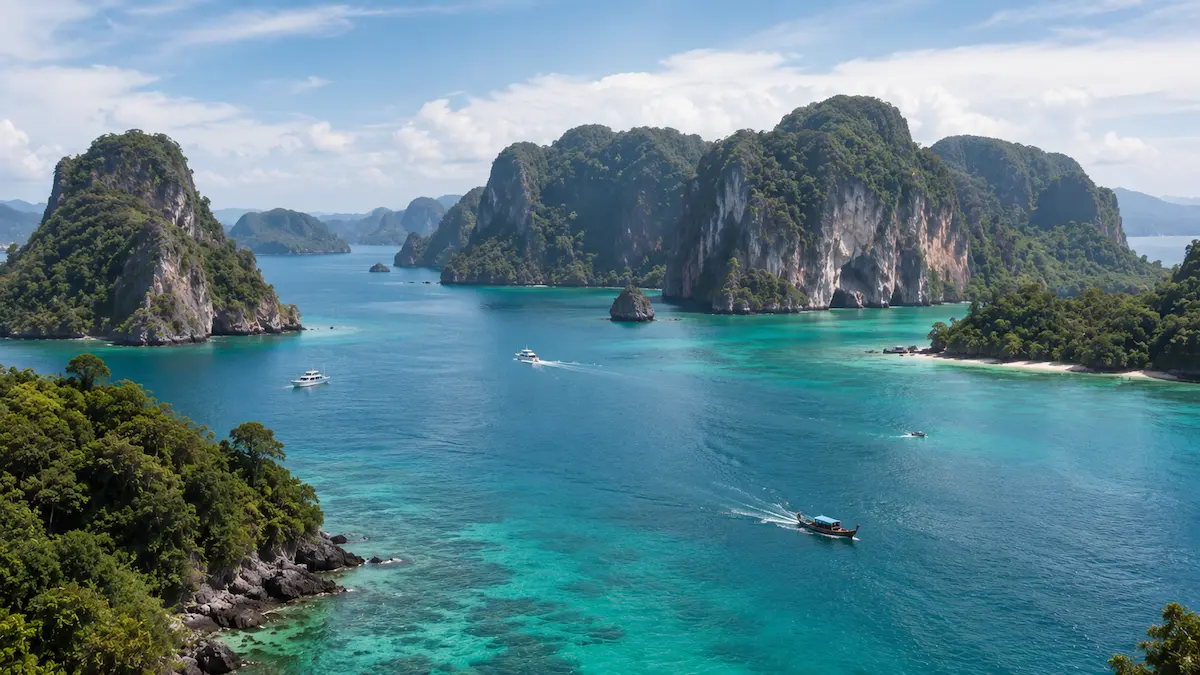 Limestone islands and turquoise water near Phuket in Thailand’s Andaman Sea