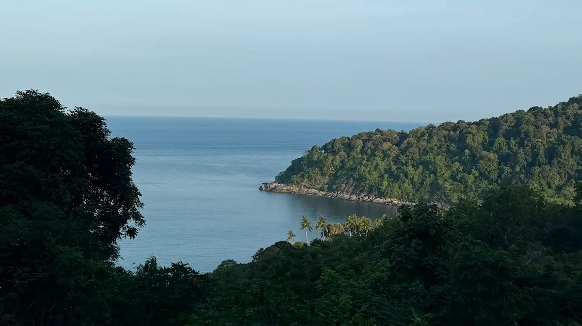 View overlooking Freedom Beach and tropical coastline in Phuket Thailand