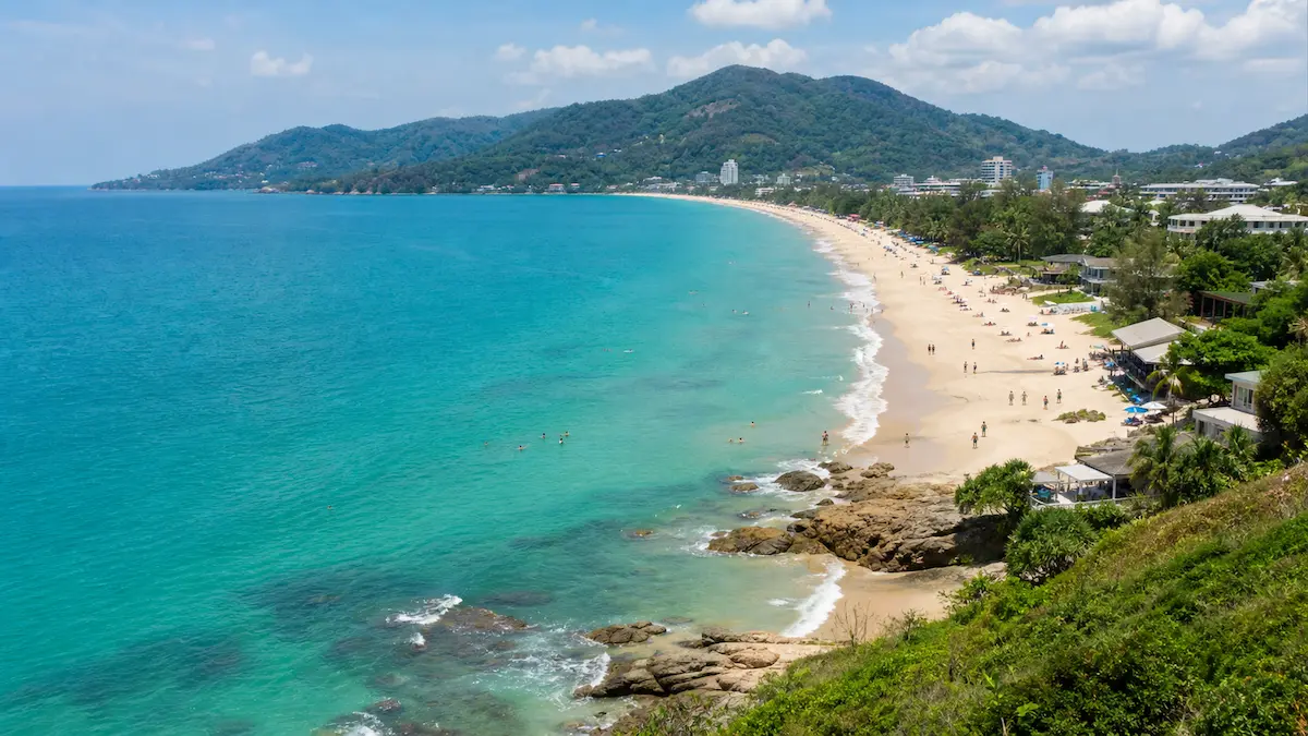 How many days in Phuket guide showing wide coastline view with curved beach and tropical bay