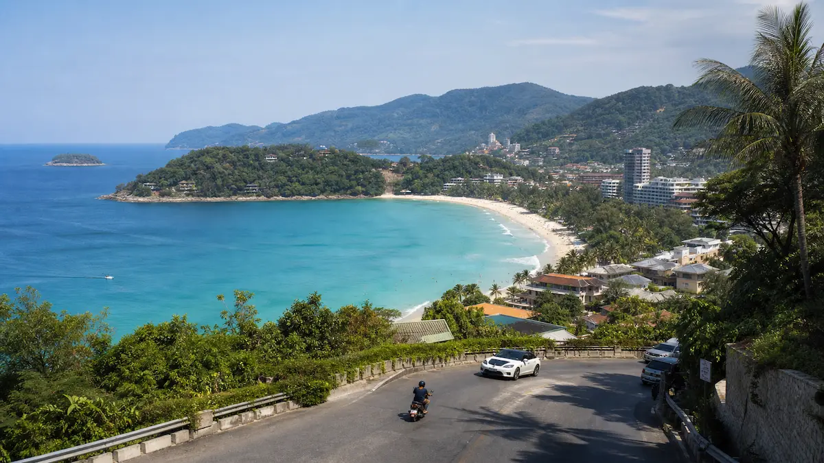Coastal road view between Kata and Karon beaches in Phuket showing layout and coastline
