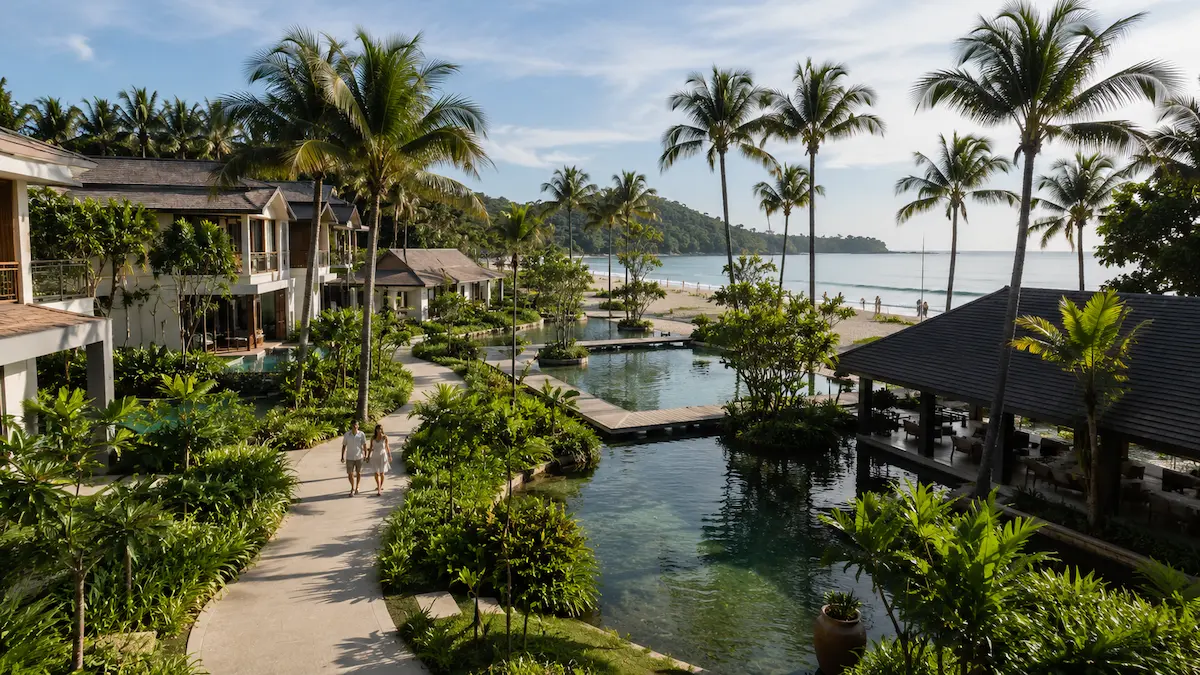 Resort and lagoon atmosphere around Laguna Phuket near Bang Tao Beach in northwest Phuket