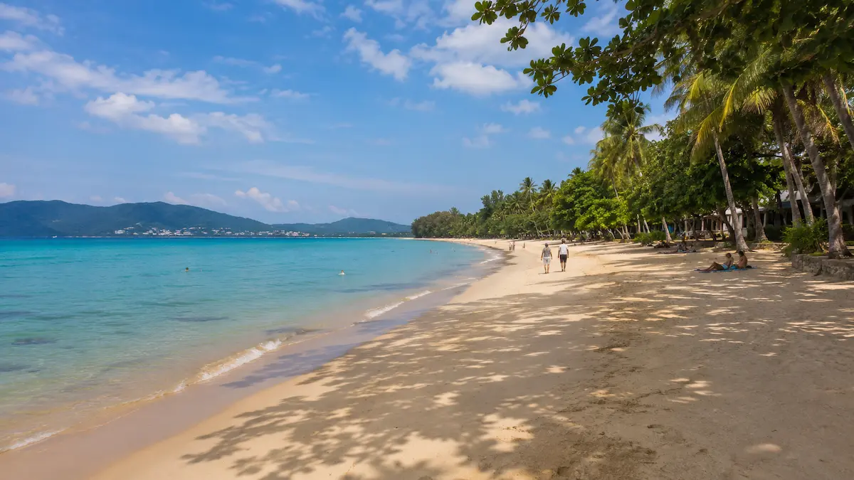 Quiet tropical shoreline at Layan Beach in northwest Phuket