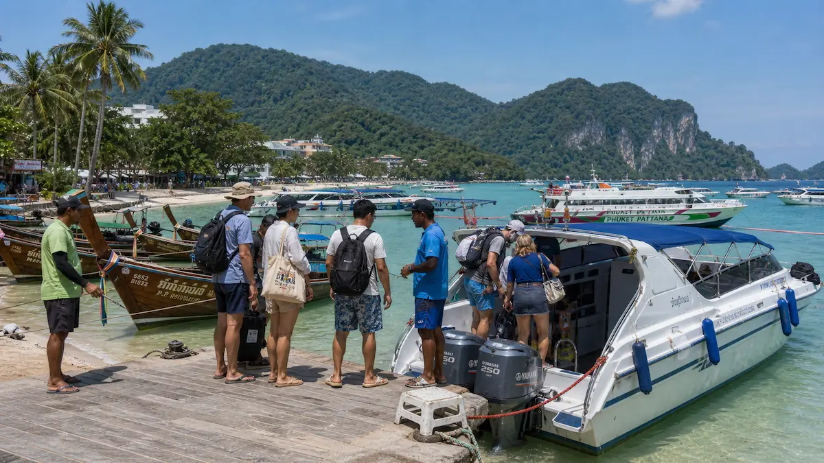 travellers boarding a speedboat in Phuket for a day trip as part of a Phuket travel planning guide