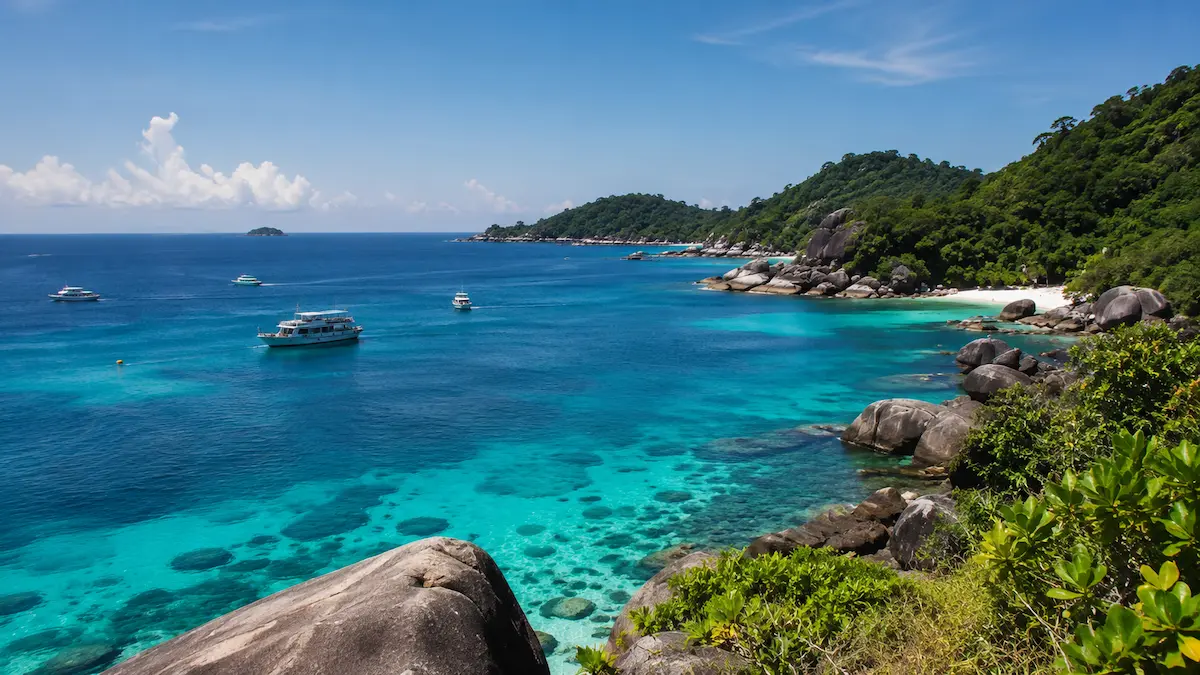 Remote tropical islands with clear Andaman Sea water near Phuket in Thailand