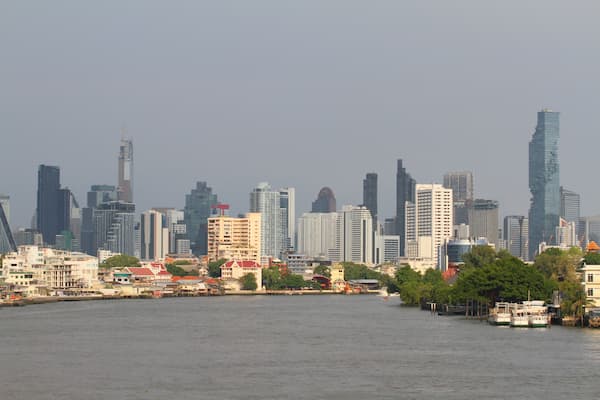 Central Thailand – Bangkok skyline viewed across the Chao Phraya River